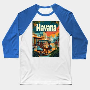Experience the charm of Havana as friends gather at a lively cafe, enjoying drinks and conversations beneath a beautiful sunset, surrounded Baseball T-Shirt